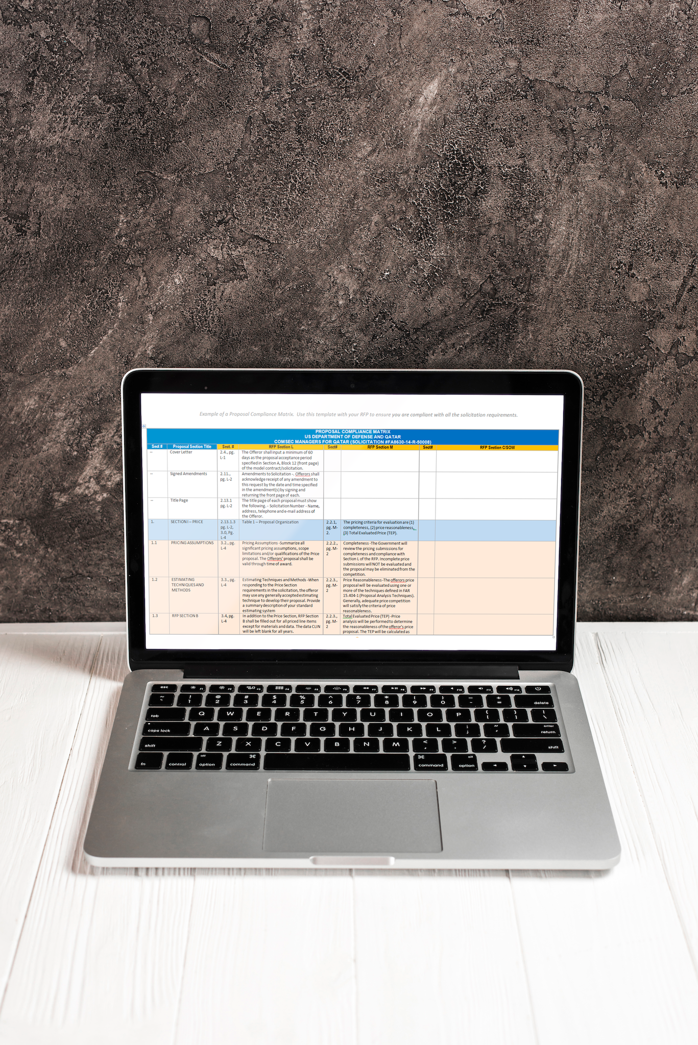 Proposal Compliance Matrix Example (FREE)